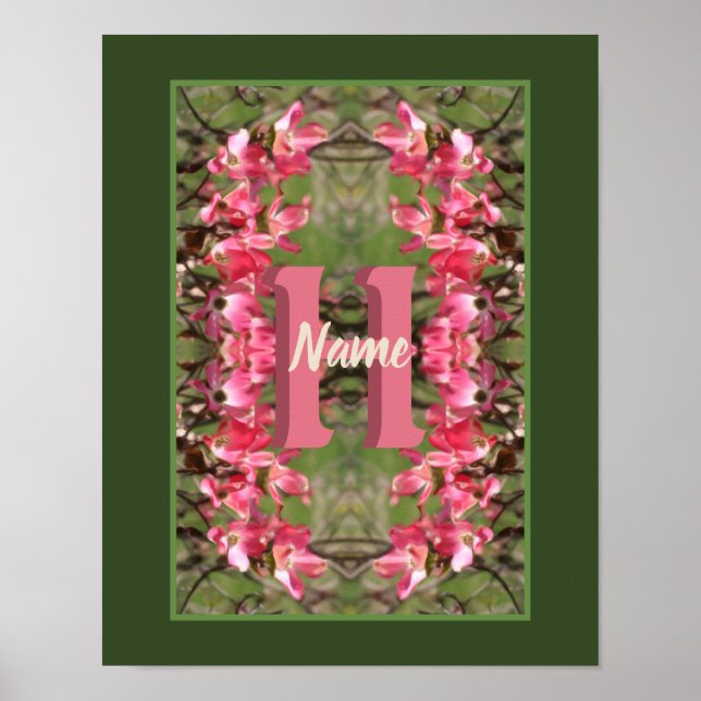 Anpassad Monogram Ditt Initial Namn Dogwood Konst Poster (Framsidan)