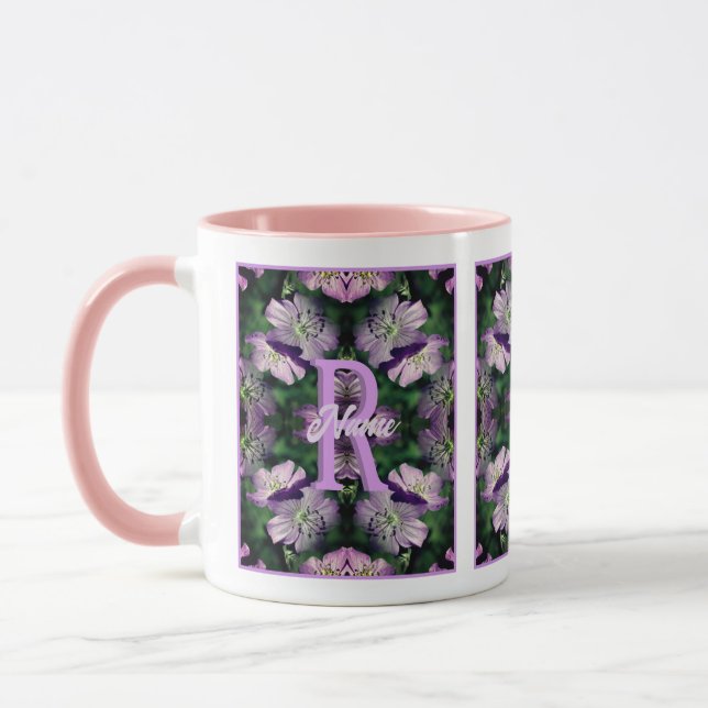 Anpassad Monogram Ditt Initial Namn Geranium Konst Mugg (Vänster)