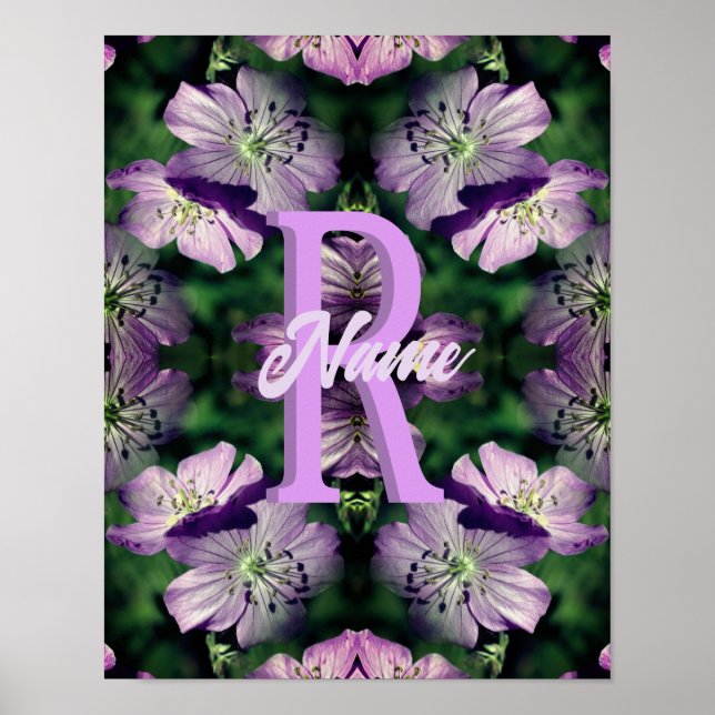 Anpassad Monogram Ditt Initial Namn Geranium Konst Poster (Framsidan)