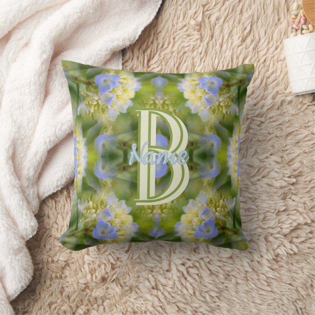 Anpassad Monogram Ditt Initial Namn Hortensia Blom Kudde (Filt)