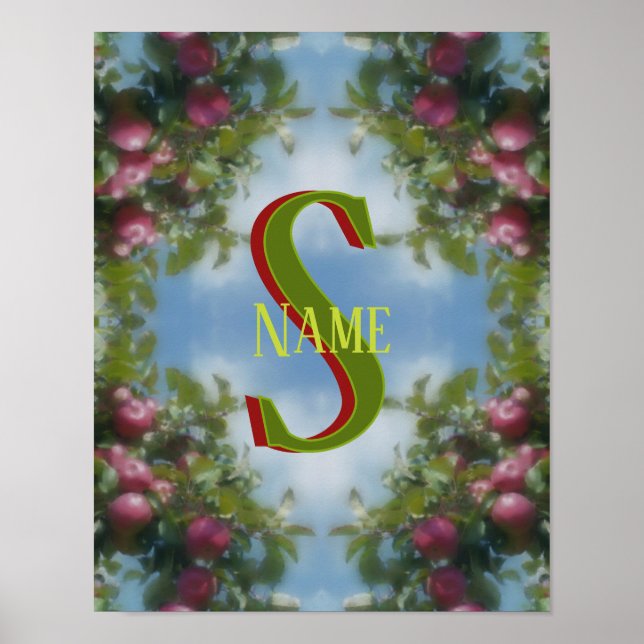 Anpassad Monogram Ditt Initial Namn Röda Äpplen Ko Poster (Framsidan)