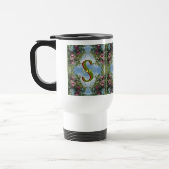 Anpassad Monogram Ditt Initial Namn Röda Äpplen Ko Resemugg (Vänster)