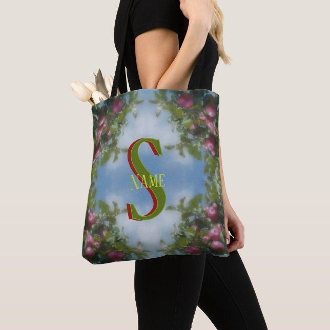 Anpassad Monogram Ditt Initial Namn Röda Äpplen Ko Tygkasse (Närbild)