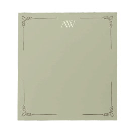 Anpassad monogram | Elegant, initialer i sageskär Anteckningsblock