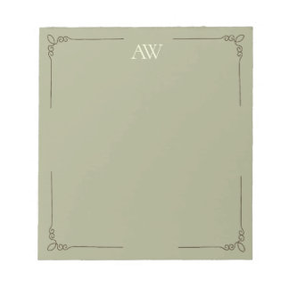 Anpassad monogram | Elegant, initialer i sageskär Anteckningsblock
