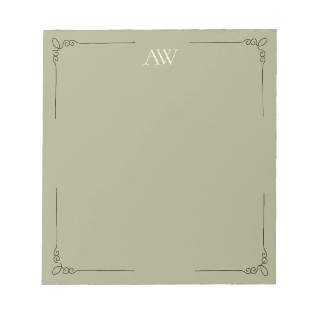Anpassad monogram | Elegant, initialer i sageskär  Anteckningsblock (Framsida)