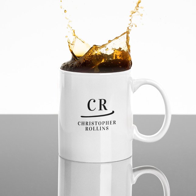 Anpassad monogram Elegant minimal svart och vit Kaffemugg (Stylish custom coffee mug for coffee lovers. )