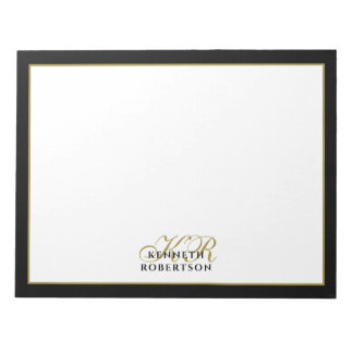 Anpassad monogram Elegant minimalistisk svart guld Anteckningsblock
