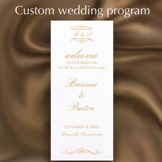 Anpassad monogram Elegant Modern Guld Bröllop Program (Customize this elegant monogram wedding program with your own golden script words
)