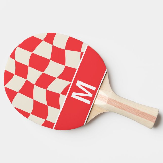 Anpassad monogram elegant vit röd rutor mönster pingisracket (Sidan)