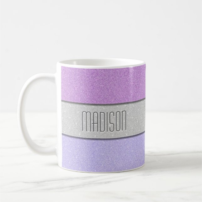 Anpassad monogram falskt glitter bling kaffemugg (Vänster)