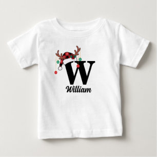 Anpassad monogram familj jul rutfältad tomteluva t shirt