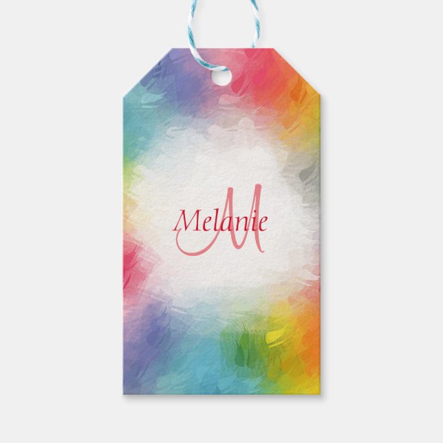 Anpassad monogram färgrik modern regnbåge mall presentetikett (Framsidan)