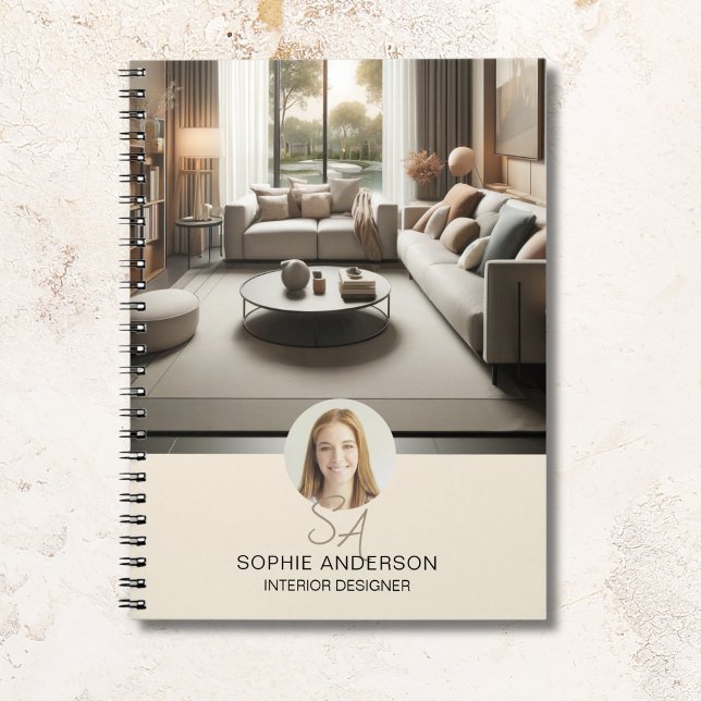 Anpassad monogram foto inredningsdesign profession anteckningsbok (Custom Monogram Photo Interior Design Professional Notebook)