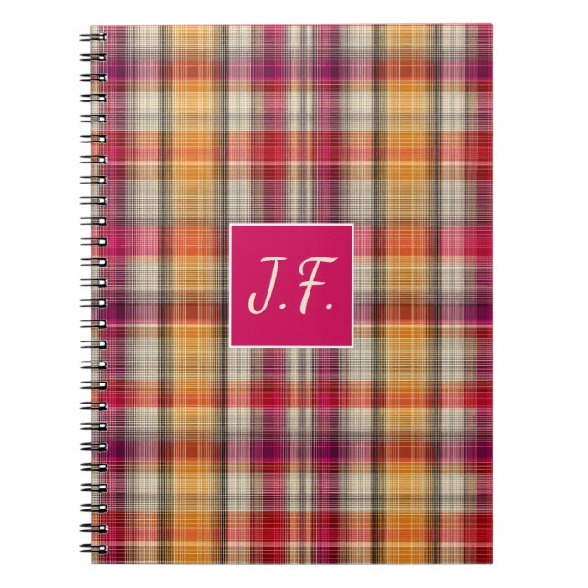 Anpassad monogram gingham stil mönster anteckningsbok (Framsidan)