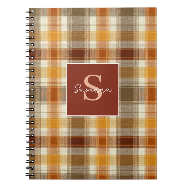 Anpassad monogram gingham stil mönster anteckningsbok (Framsidan)