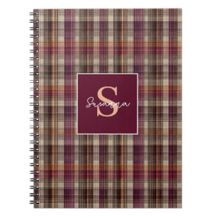 Anpassad monogram gingham-stilmönster anteckningsbok