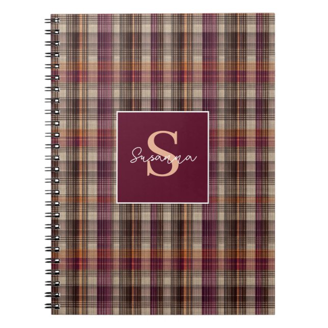 Anpassad monogram gingham-stilmönster anteckningsbok (Framsidan)