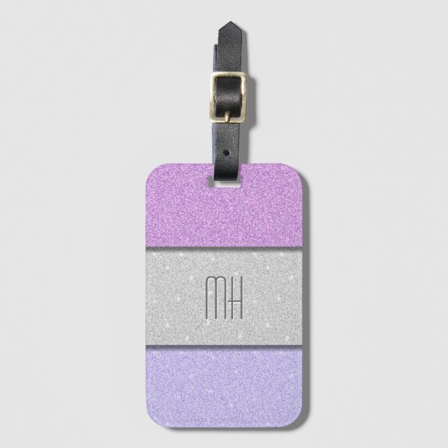 Anpassad monogram glitter-glans bagagebricka (Framsida vertikal)