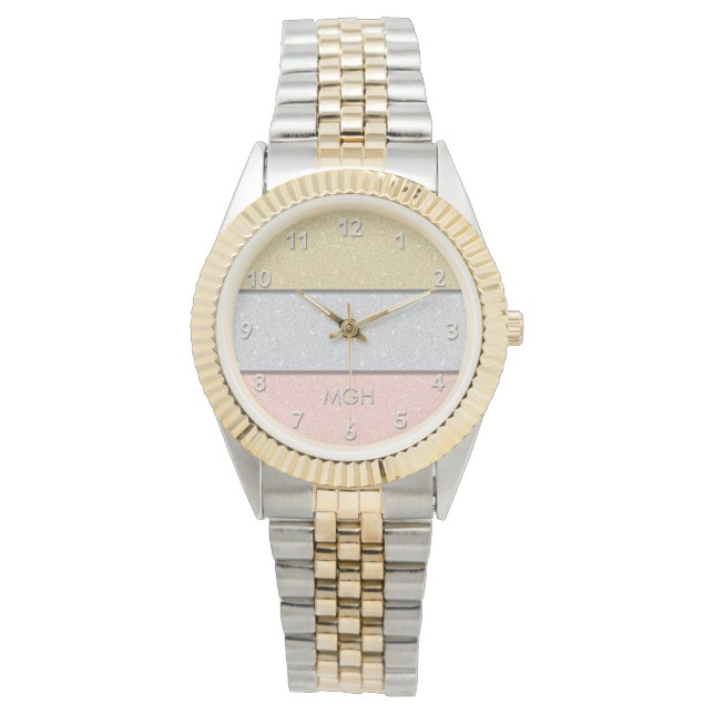 Anpassad monogram glittereffekt armbandsur (Framsida)