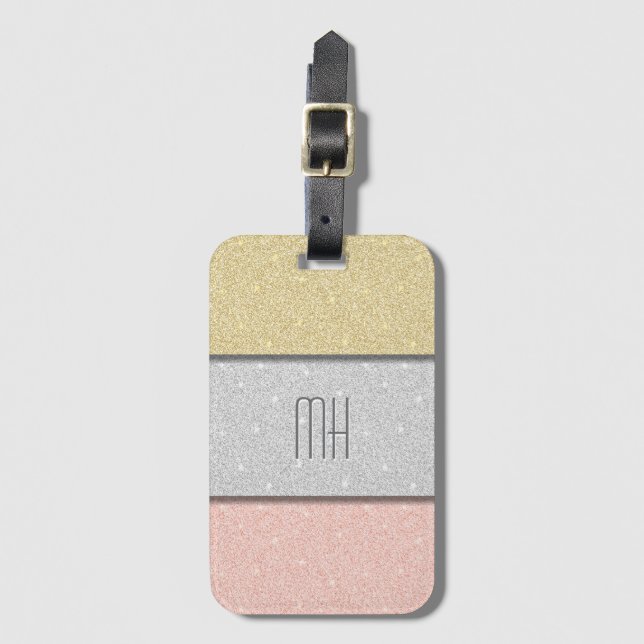 Anpassad monogram glittereffekt bagagebricka (Framsida vertikal)