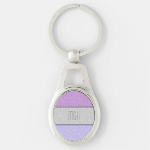 Anpassad monogram glittereffekt ovalt silverfärgad nyckelring