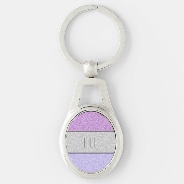 Anpassad monogram glittereffekt ovalt silverfärgad nyckelring (Framsidan)