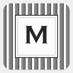 Anpassad monogram grå svarta ränder dekal fyrkantigt klistermärke