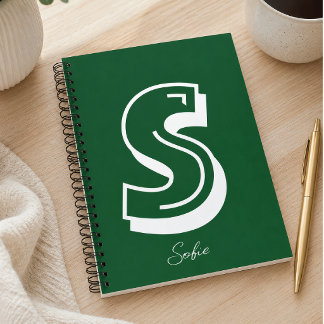 Anpassad monogram grön spiraljournal anteckningsbok