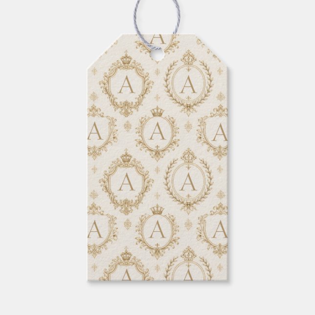 Anpassad monogram gul drottning barock lyx presentetikett (Framsidan)