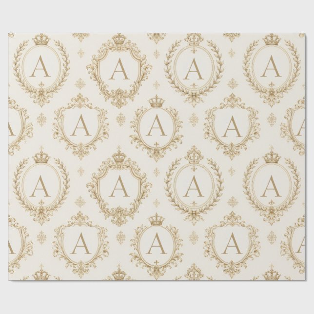 Anpassad monogram gul kunglig barock lyx presentpapper (Platt)