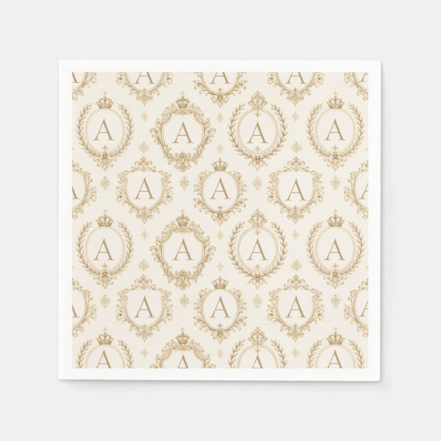 Anpassad monogram guldborgerlig barock lyx pappersservett (Framsidan)