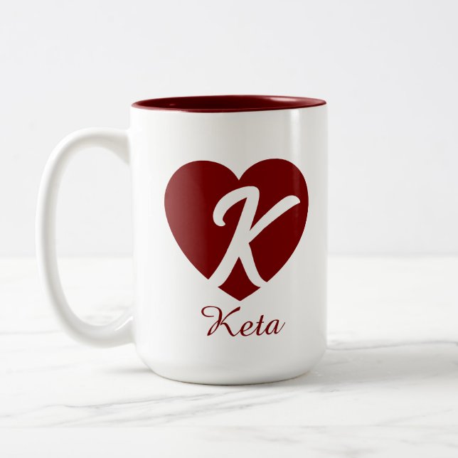 Anpassad monogram hjärtinitial namn kaffemugg (Vänster)