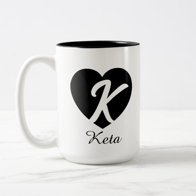 Anpassad monogram hjärtinitial namn kaffemugg (Vänster)