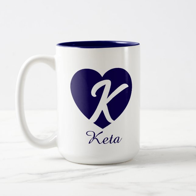 Anpassad monogram hjärtinitial namn kaffemugg (Vänster)
