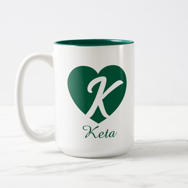 Anpassad monogram hjärtinitial namn kaffemugg (Vänster)