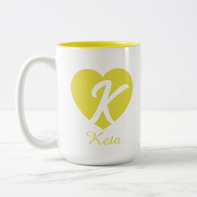 Anpassad monogram hjärtinitial namn kaffemugg (Vänster)