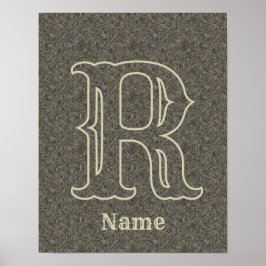 Anpassad monogram initial bokstav namn Brun blom Poster