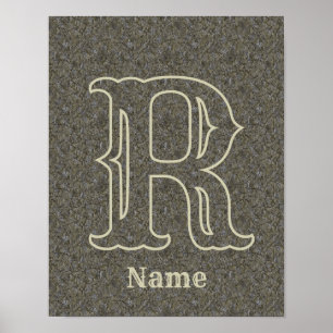 Anpassad monogram initial bokstav namn Brun blom Poster