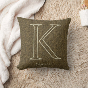 Anpassad monogram initial bokstav namn Brun blombl Kudde