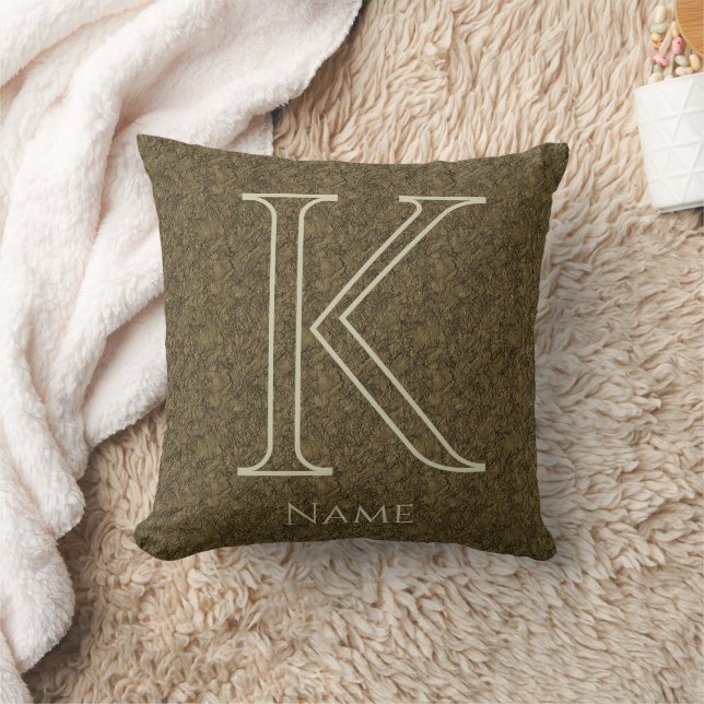 Anpassad monogram initial bokstav namn Brun blombl Kudde (Filt)