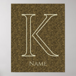 Anpassad monogram initial bokstav namn Brun Blommi Poster