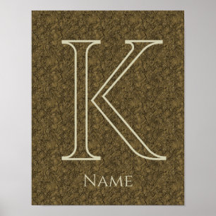 Anpassad monogram initial bokstav namn Brun Blommi Poster