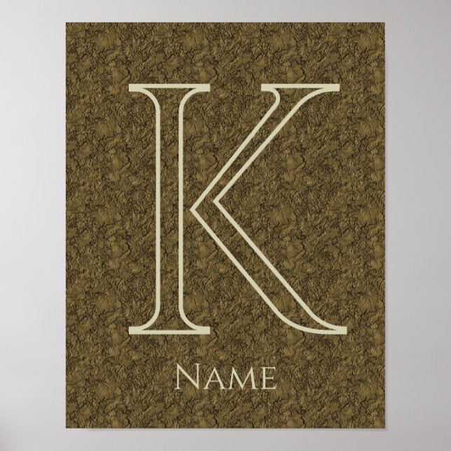 Anpassad monogram initial bokstav namn Brun Blommi Poster (Framsidan)