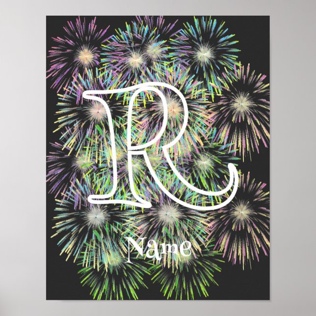 Anpassad monogram initial bokstav namn Färgglada f Poster (Framsidan)