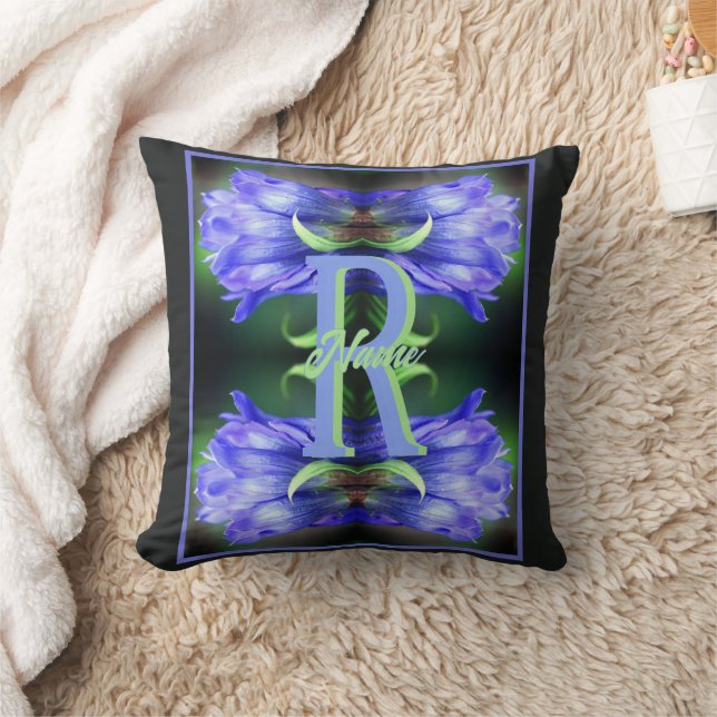 Anpassad monogram initial bokstav namn Gentian blo Kudde (Filt)