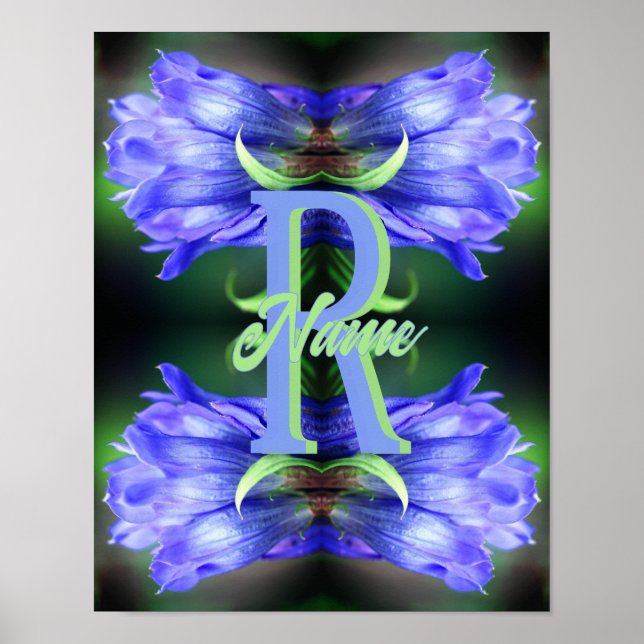 Anpassad monogram initial bokstav namn Gentian blo Poster (Framsidan)