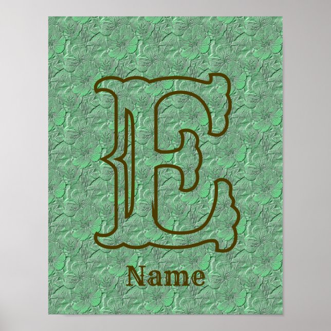 Anpassad monogram initial bokstav namn grön blomst poster (Framsidan)