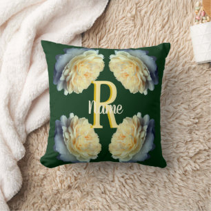 Anpassad monogram initial bokstav namn gula rosor kudde