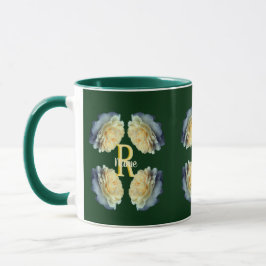 Anpassad monogram initial bokstav namn gula rosor mugg